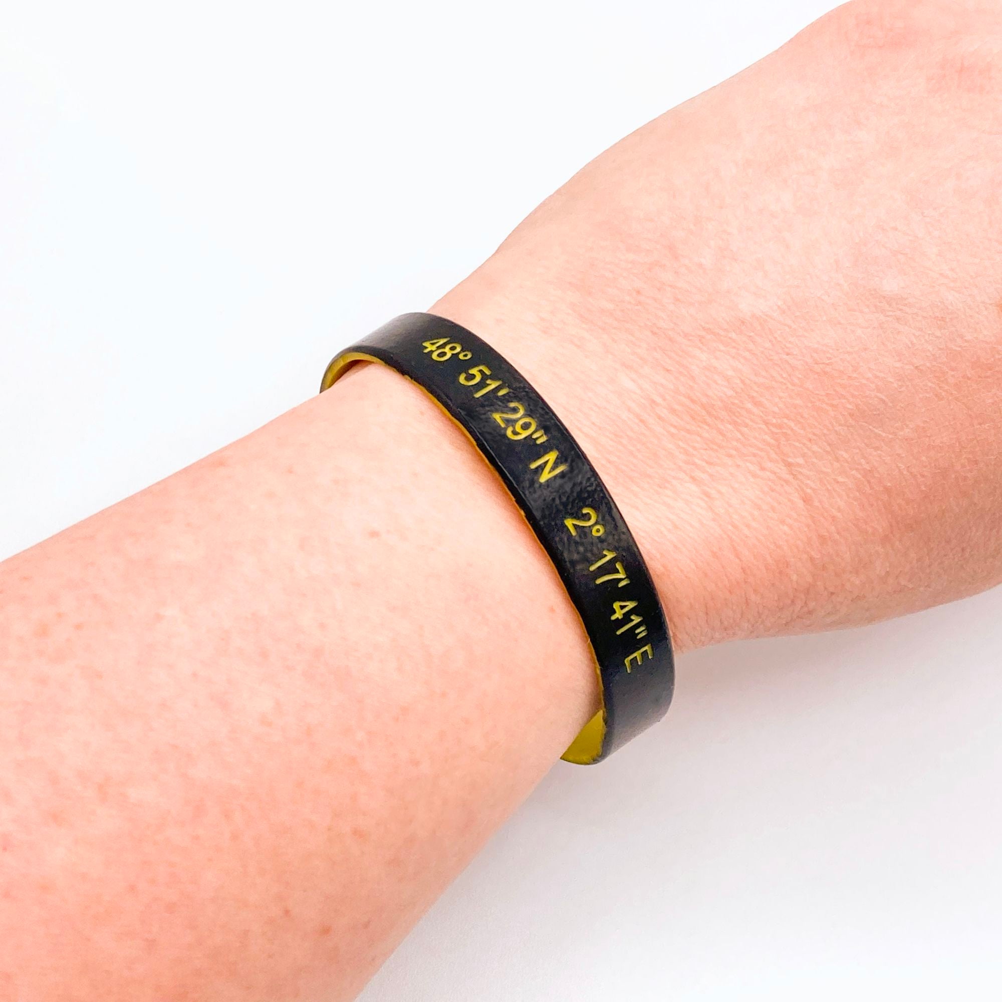 grid coordinates personalised wristband black yellow